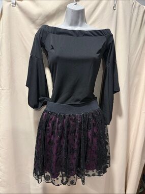 Black & Purple Layered Tulle Skirt - Women Two pieces.